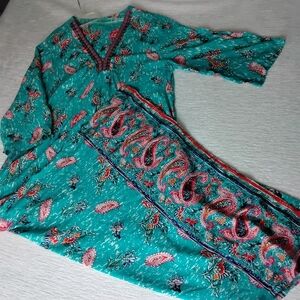 Kate Landry Vintage Maxi Dress Size M Turquoise Paisley. Has Pockets